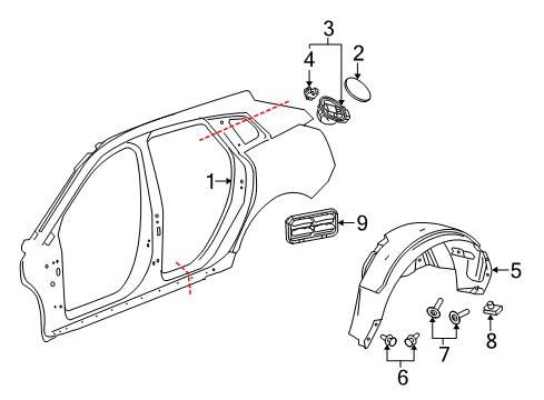 2010 Cadillac SRX Quarter Panel & Components Diagram