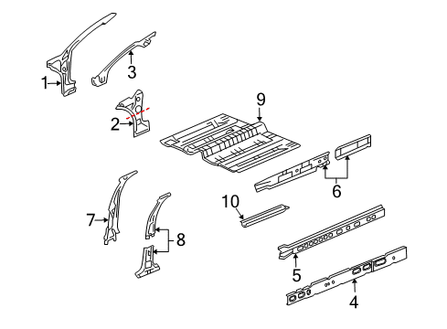 2008 Buick LaCrosse Center Pillar, Hinge Pillar, Rocker, Floor Diagram