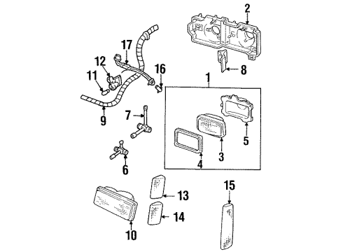 1989 Chevy K3500 Adjuster,Headlamp Vertical Diagram for 16508117