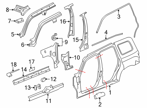 2008 Chevy HHR Panel Assembly, Body Hinge Pillar Inner Diagram for 20832421