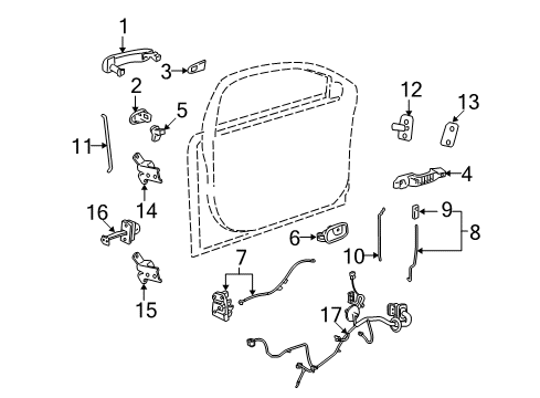 2007 Saturn Aura Rod,Front Side Door Outside Handle Diagram for 25818000