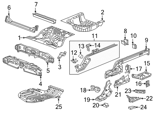 2016 Chevy Malibu Rear Body - Floor & Rails Diagram