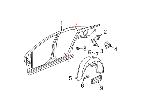 2008 Chevy Malibu Quarter Panel & Components Diagram