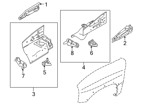 2000 Chevy Tracker Extension,Front Wheelhouse Panel Diagram for 91174841