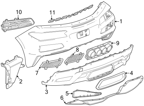 2024 Chevy Corvette GRILLE ASM-RR BPR FASCIA CTR *HEAT SHIELD Diagram for 86812390