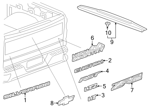 2022 Chevy Silverado 1500 LTD Exterior Trim - Pick Up Box Diagram 8 - Thumbnail