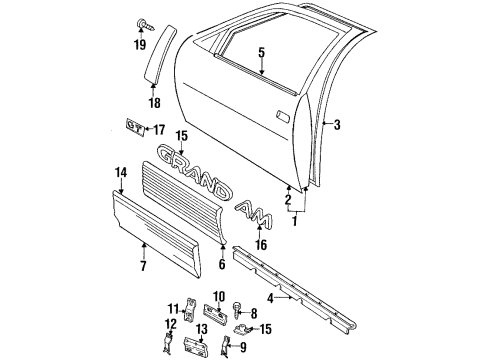 1996 Pontiac Grand Am Door & Components, Exterior Trim, Body Diagram