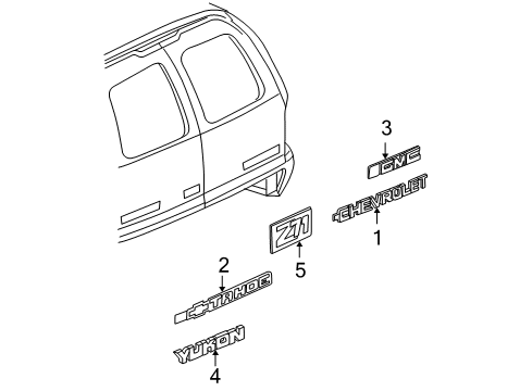 2002 GMC Yukon Exterior Trim - Back Door Diagram