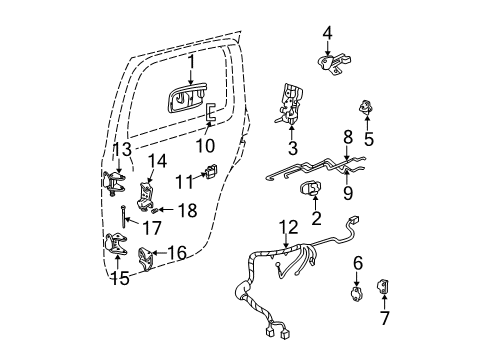 1998 Chevy Blazer Rear Door - Lock & Hardware Diagram