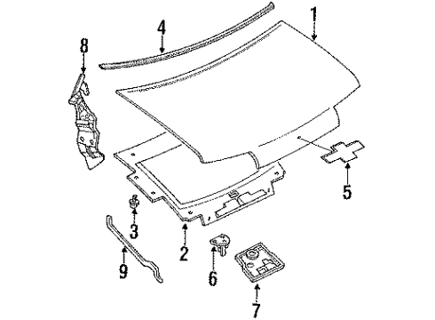 1990 Chevy Lumina APV Hood & Components, Body Diagram