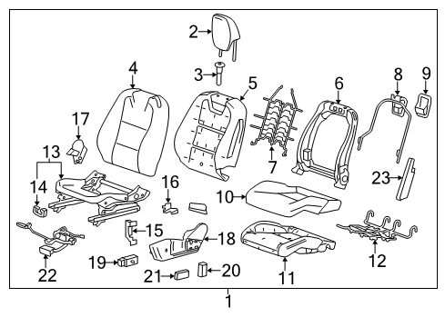 2011 Chevy Camaro Cover,Driver Seat Back Diagram for 23161558