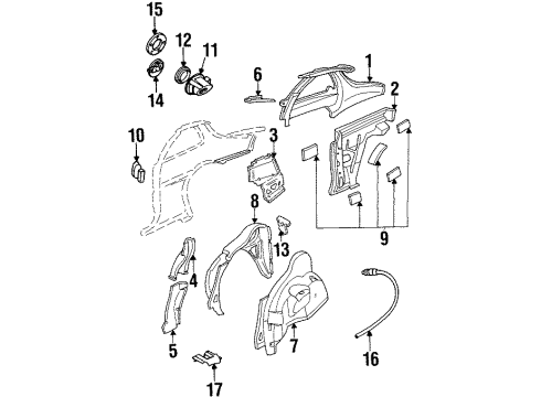 1997 Pontiac Grand Am Inner Components - Quarter Panel Diagram 1 - Thumbnail