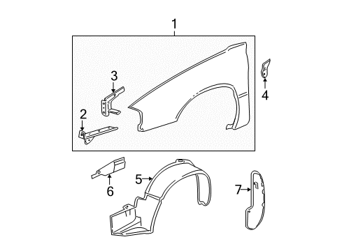 2001 Chevy Monte Carlo Liner Asm,Front Wheelhouse (LH) Diagram for 19120192