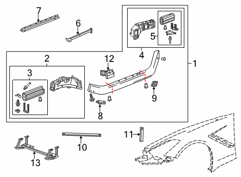 2019 Chevy Corvette Rail Assembly, Rear Compartment Floor Panel Rear Diagram for 23136261