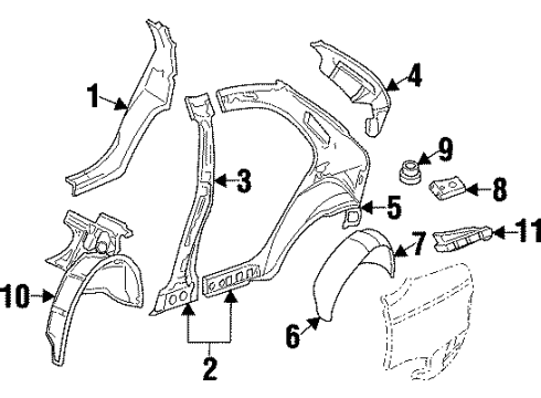 2001 Cadillac Catera Inner Structure - Quarter Panel Diagram