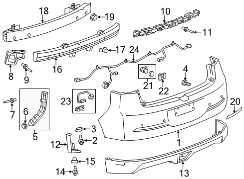 2015 Chevy Volt Rear Bumper Cover Upper *Service Primer Diagram for 23174782