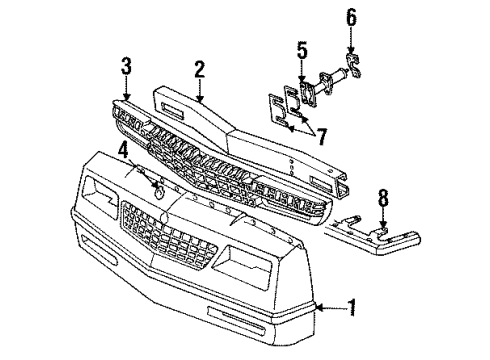 1984 Chevy Monte Carlo Front Bumper, Cover Diagram for 16502362