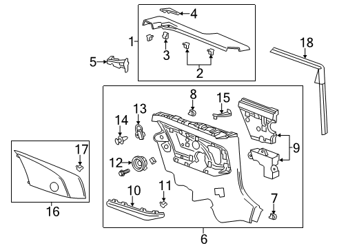 2014 Chevy Camaro Panel,Quarter Upper Trim Diagram for 22791224