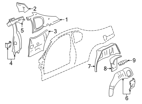 2007 Chevy Monte Carlo Inner Structure - Quarter Panel Diagram