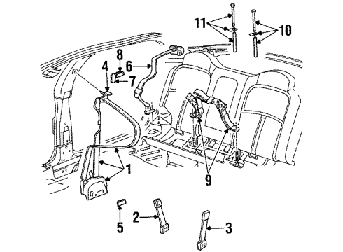 1997 Oldsmobile Aurora Front Seat Belts, Rear Seat Belts Diagram