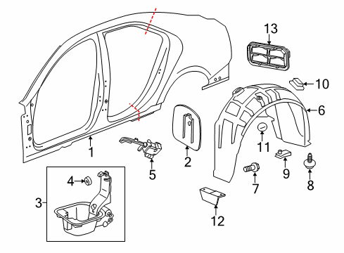 2016 Cadillac CTS Quarter Panel & Components Diagram