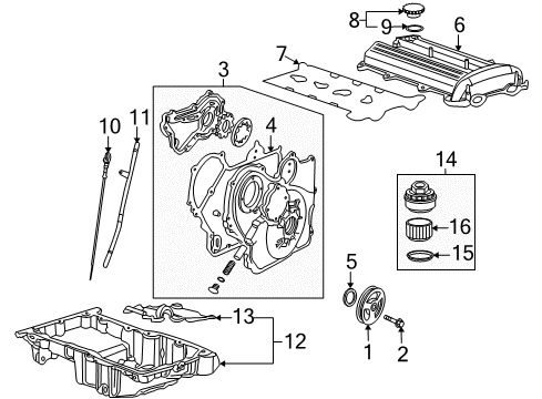 2007 Saturn Ion Engine Parts, Mounts, Cylinder Head & Valves, Camshaft & Timing, Oil Pan, Oil Pump, Balance Shafts, Crankshaft & Bearings, Pistons, Rings & Bearings Diagram