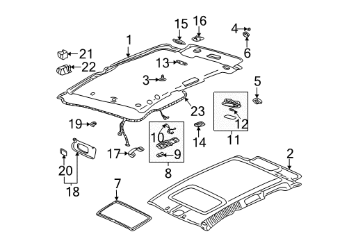 2002 Buick Rendezvous Panel Assembly, Headlining Trim *Light Opel Gray Diagram for 10323305