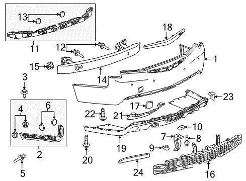 2018 Cadillac ATS Fascia Assembly, Rear Bumper Upper *Service Primer Diagram for 23508240