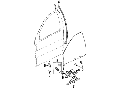 2000 Saturn SL1 Front Door - Glass & Hardware Diagram