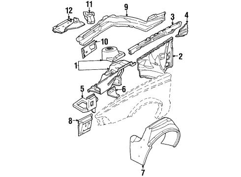 1988 Chevy Cavalier Bracket Assembly, Front Fender Front Lower Diagram for 22533328