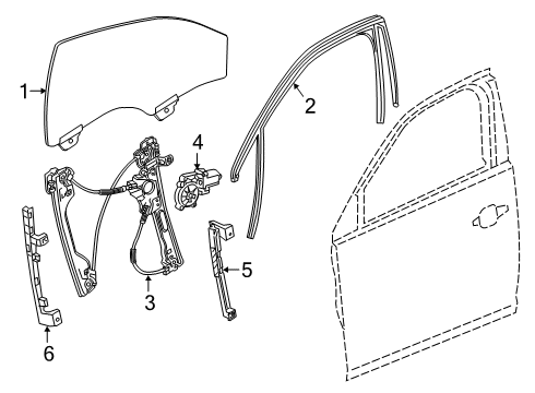 2020 Cadillac XT4 Front Door - Glass & Hardware Diagram