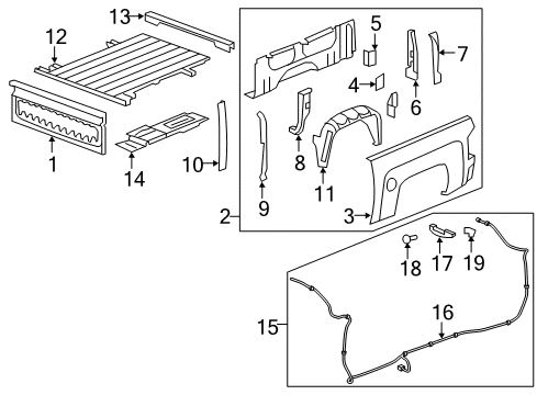 2018 GMC Sierra 1500 Pillar, Pick Up Box Side Panel Rear Outer Rear Diagram for 23416185