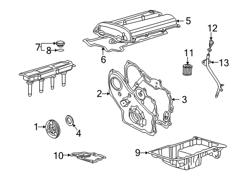 2002 Pontiac Grand Am Engine Parts, Mounts, Cylinder Head & Valves, Camshaft & Timing, Oil Pan, Balance Shafts, Crankshaft & Bearings, Pistons, Rings & Bearings Diagram