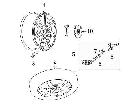 2009 Cadillac SRX Wheel Rim, 20X8 Aluminum Polished *Polished Diagram for 9596846