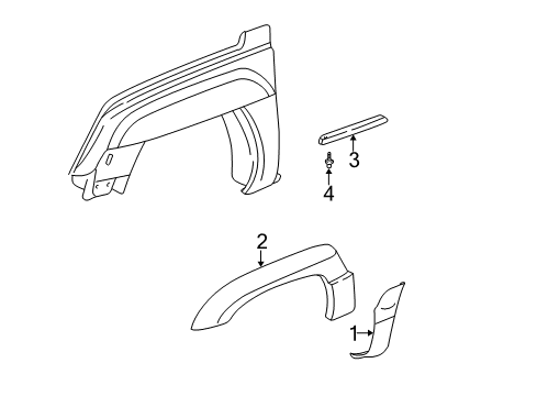 2002 Chevy Avalanche 2500 Molding,Front Fender Lower Rear Diagram for 15086333