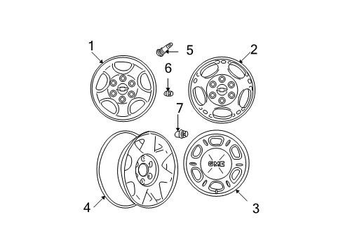 2005 GMC Yukon XL 2500 Wheel Rim, 17X7.5 Aluminum *Satin Nickel Diagram for 9593885