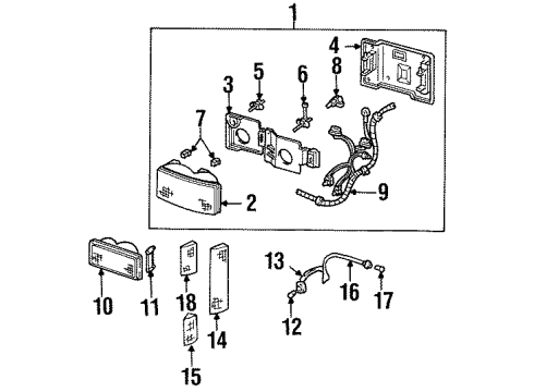 1990 Chevy K2500 Headlamp Components, Park & Side Marker Lamps Diagram 1 - Thumbnail