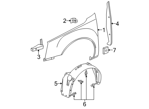 2008 Cadillac DTS Fender & Components, Exterior Trim, Body Diagram