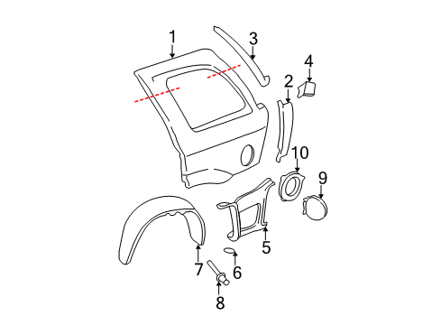 2004 Oldsmobile Bravada Quarter Panel & Components, Exterior Trim Diagram