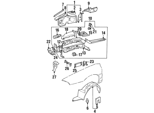 1995 Oldsmobile Aurora Structural Components & Rails Diagram