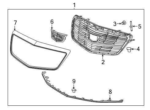 2017 Cadillac ATS Front Grille Emblem Assembly Diagram for 23157689