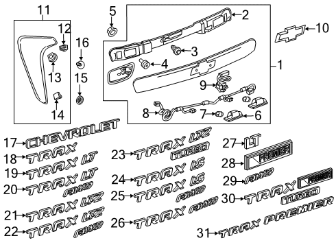 2022 Chevy Trax Exterior Trim - Lift Gate Diagram