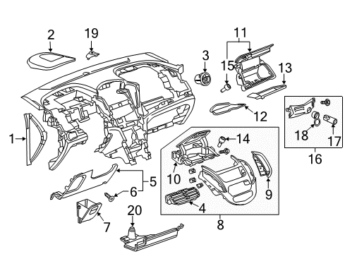 2015 Chevy Trax Liner,Instrument Panel Upper Center Compartment Diagram for 95192997