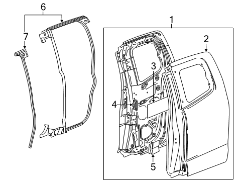 2019 Chevy Colorado Rear Door & Components, Exterior Trim Diagram