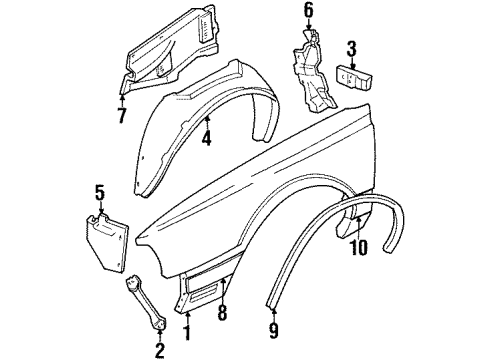 1989 Oldsmobile Delta 88 Front Fender Emblem Assembly Diagram for 22519379