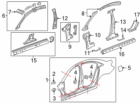 2012 Chevy Cruze Center Pillar & Rocker, Hinge Pillar, Uniside Diagram