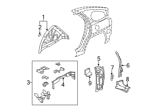 2006 Buick Rendezvous Inner Structure - Quarter Panel Diagram