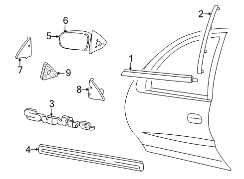 1996 Pontiac Sunfire Outside Mirrors, Exterior Trim, Body Diagram 3 - Thumbnail