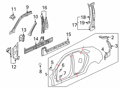 2012 Cadillac CTS Center Pillar, Hinge Pillar, Rocker, Uniside Diagram