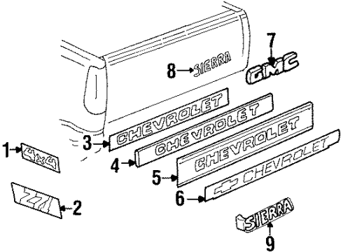 1994 GMC K3500 Exterior Trim - Pick Up Box Diagram 3 - Thumbnail